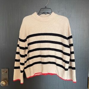 Zara - Crème with Black Stripes and Red/Pink Stripe on Sleeves - Size Small